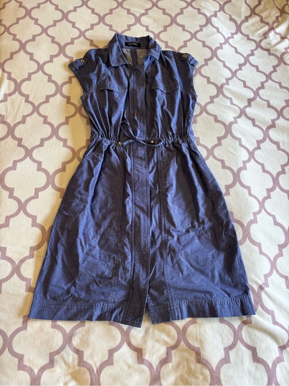 Casual Navy Blue Shirt Dress with Tie Waist